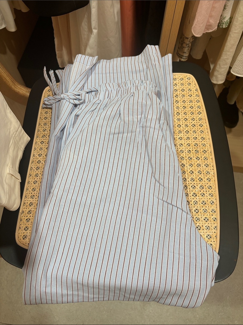 Monteau Light Blue Pinstripe Women's Drawstring Chinos